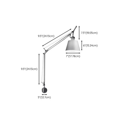 Industrial Silver Swing Arm Wall Light with White Fabric Shade