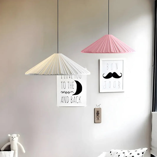 Nordic Pink Ribbed Umbrella Shape Indoor Pendant Light