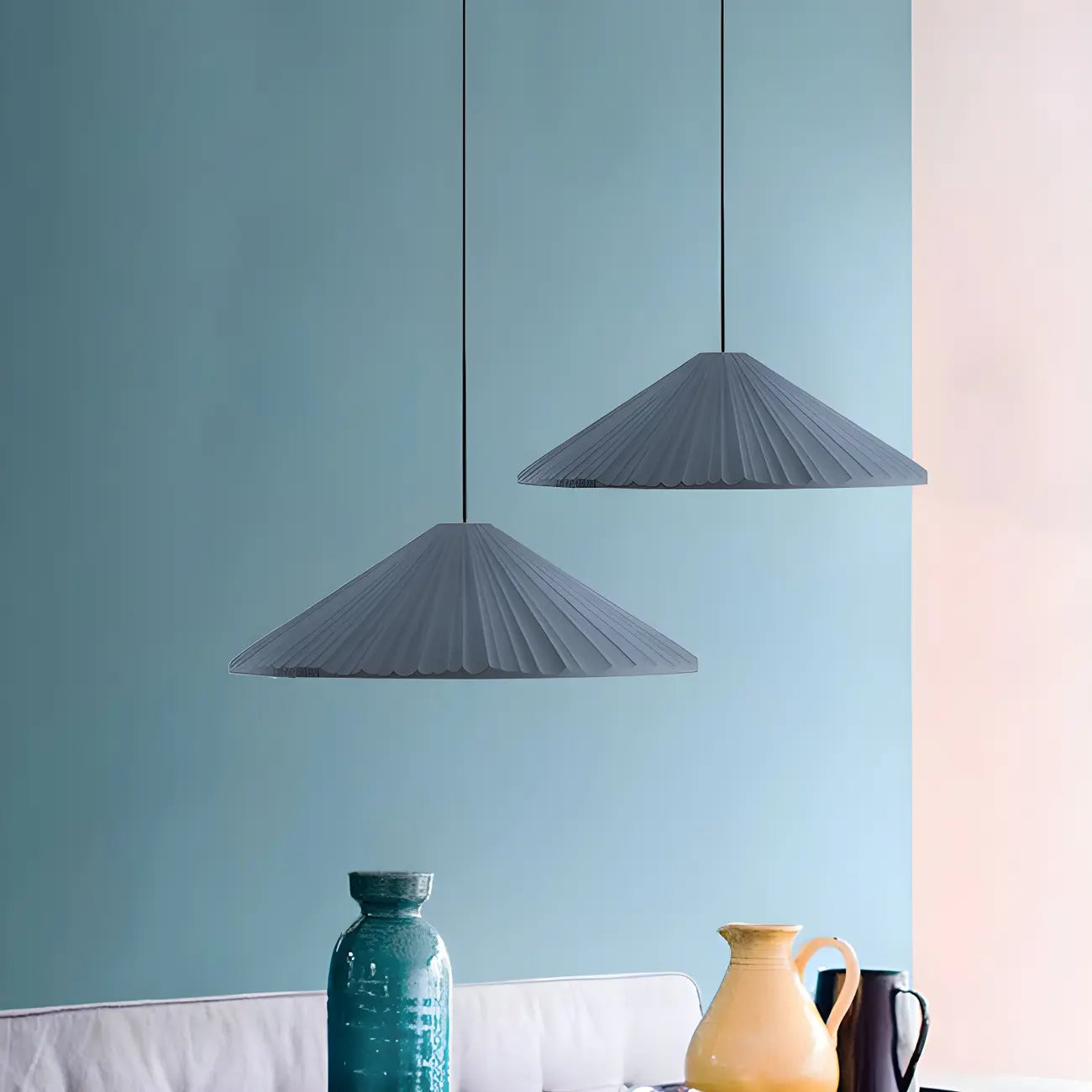 Nordic Pink Ribbed Umbrella Shape Indoor Pendant Light