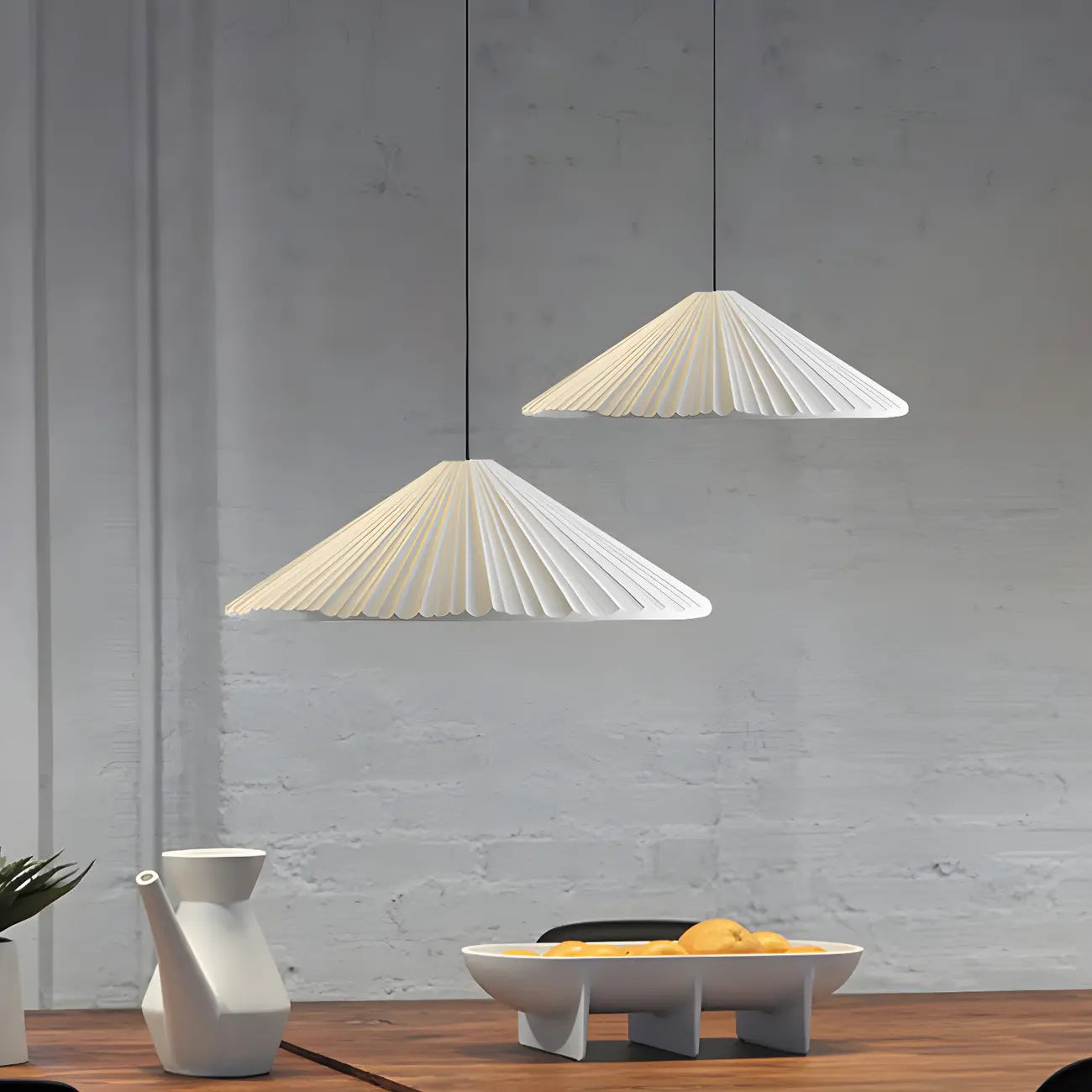 Nordic Pink Ribbed Umbrella Shape Indoor Pendant Light