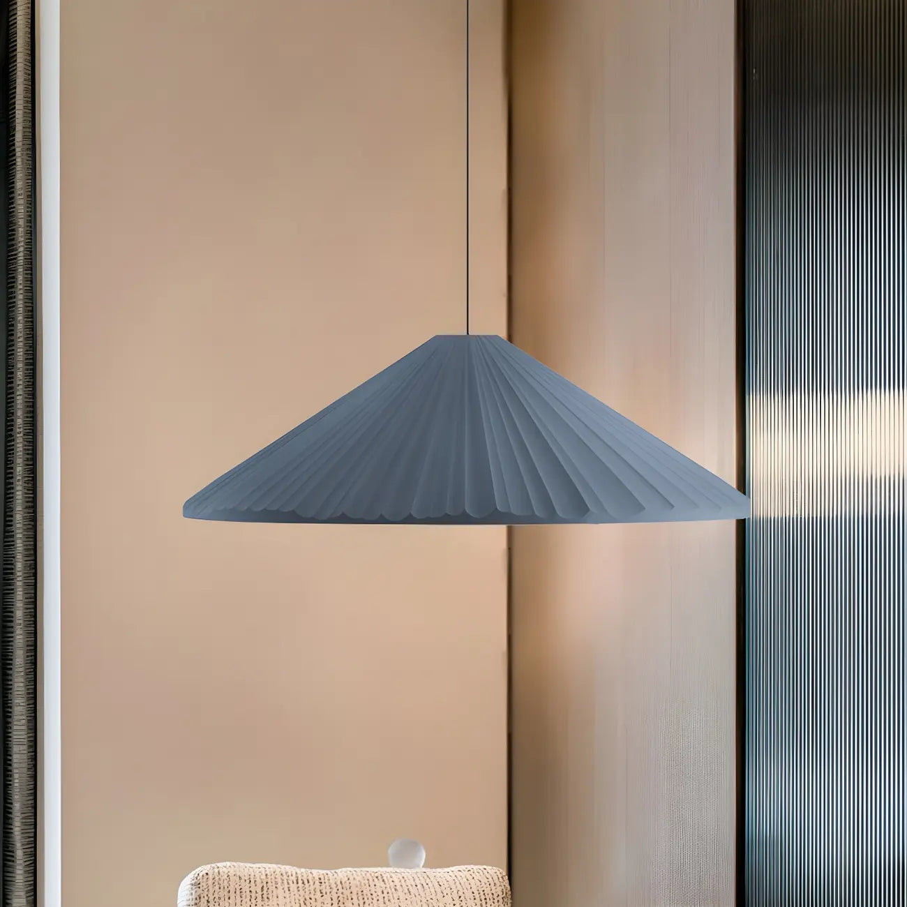 Nordic Pink Ribbed Umbrella Shape Indoor Pendant Light