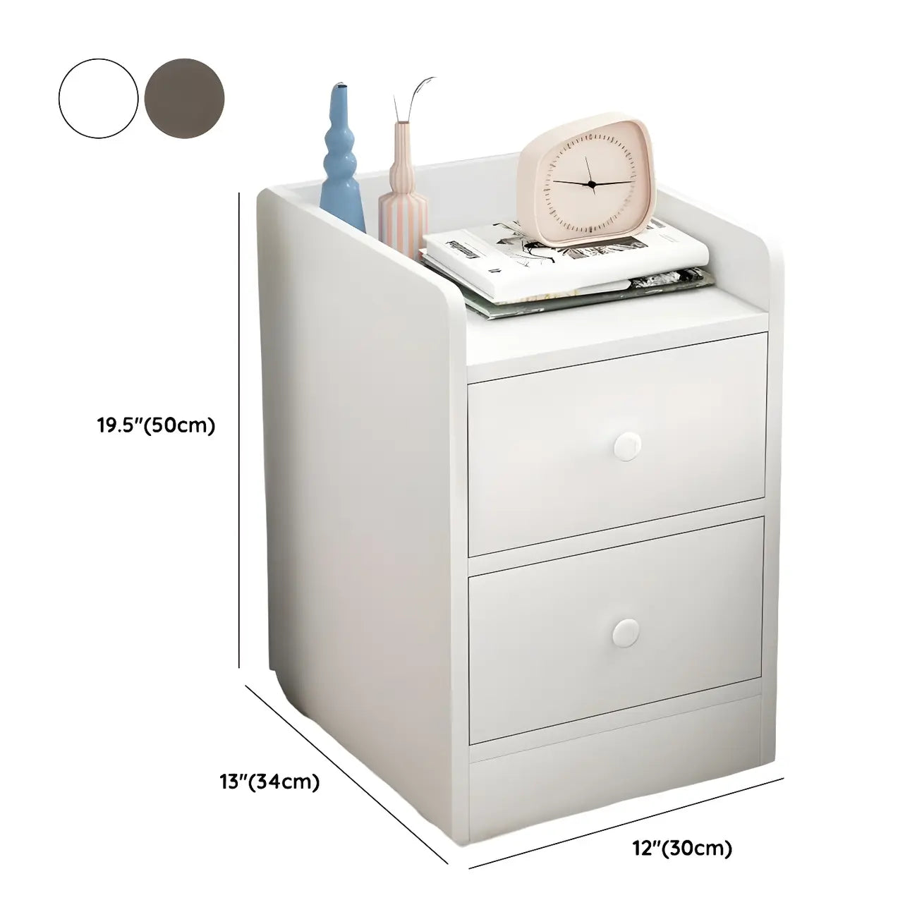 Scandinavian Wooden 2-Drawers Narrow Nightstand