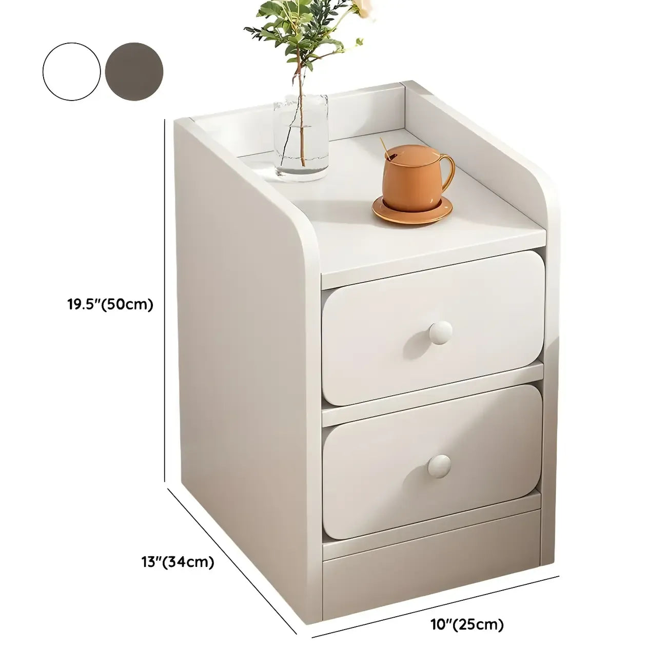Scandinavian Wooden 2-Drawers Narrow Nightstand