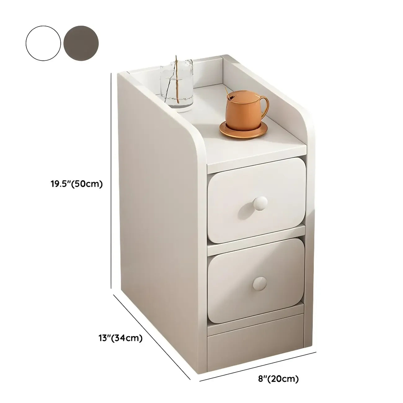 Scandinavian Wooden 2-Drawers Narrow Nightstand