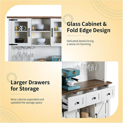 Led Lights Farmhouse Style Large Capacity Wine Cabinet