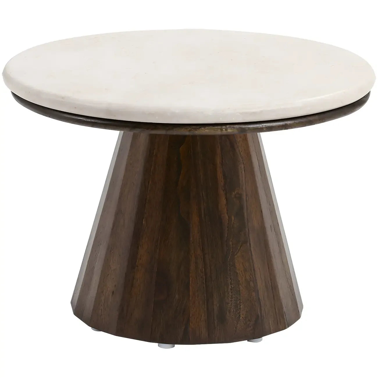 Minimalist Brown Stone-Top Wood Round Coffee Table