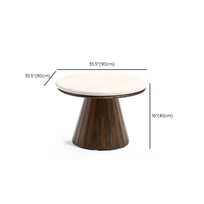 Minimalist Brown Stone-Top Wood Round Coffee Table