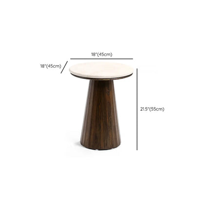 Minimalist Brown Stone-Top Wood Round Coffee Table