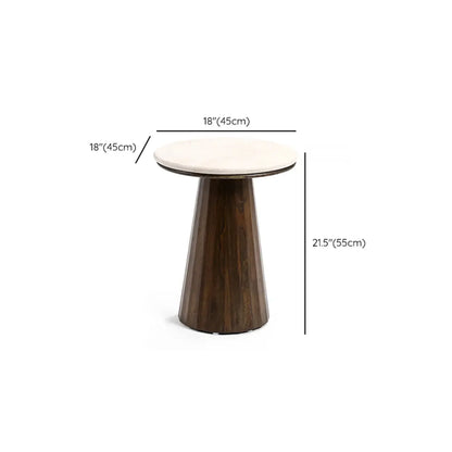 Minimalist Brown Stone-Top Wood Round Coffee Table