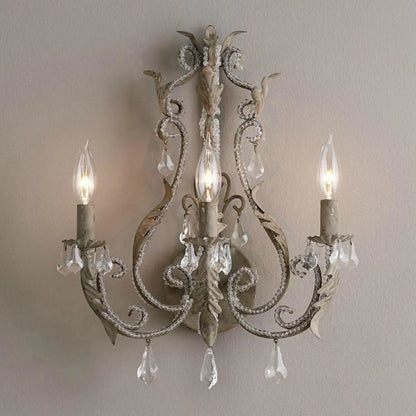 Mid-Century Ornate Vintage Candelabra Crystal Wall Sconce