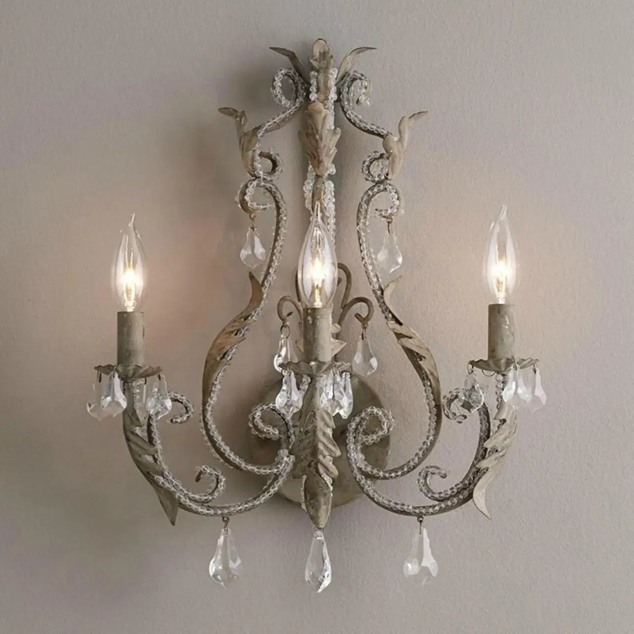 Mid-Century Ornate Vintage Candelabra Crystal Wall Sconce