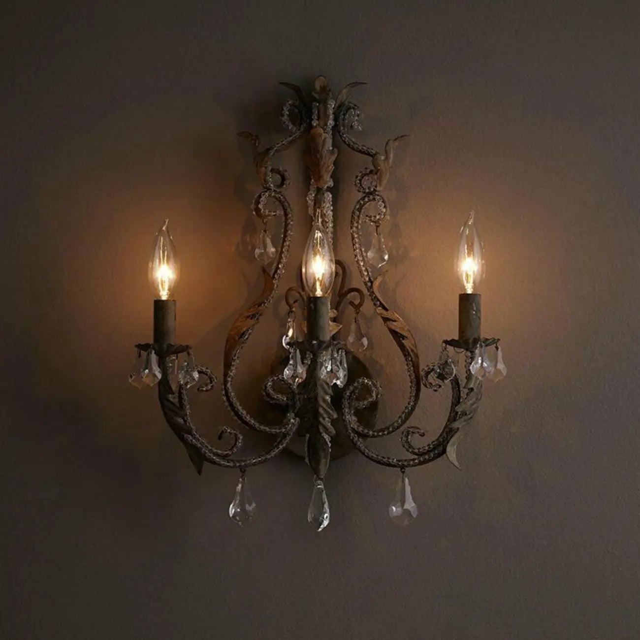 Mid-Century Ornate Vintage Candelabra Crystal Wall Sconce