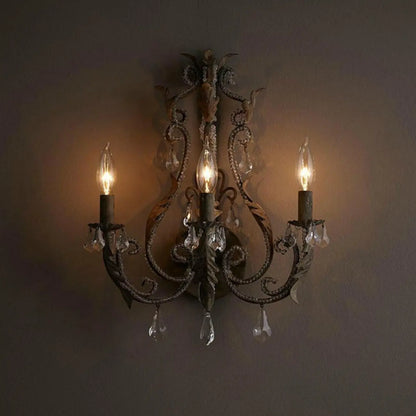 Mid-Century Ornate Vintage Candelabra Crystal Wall Sconce