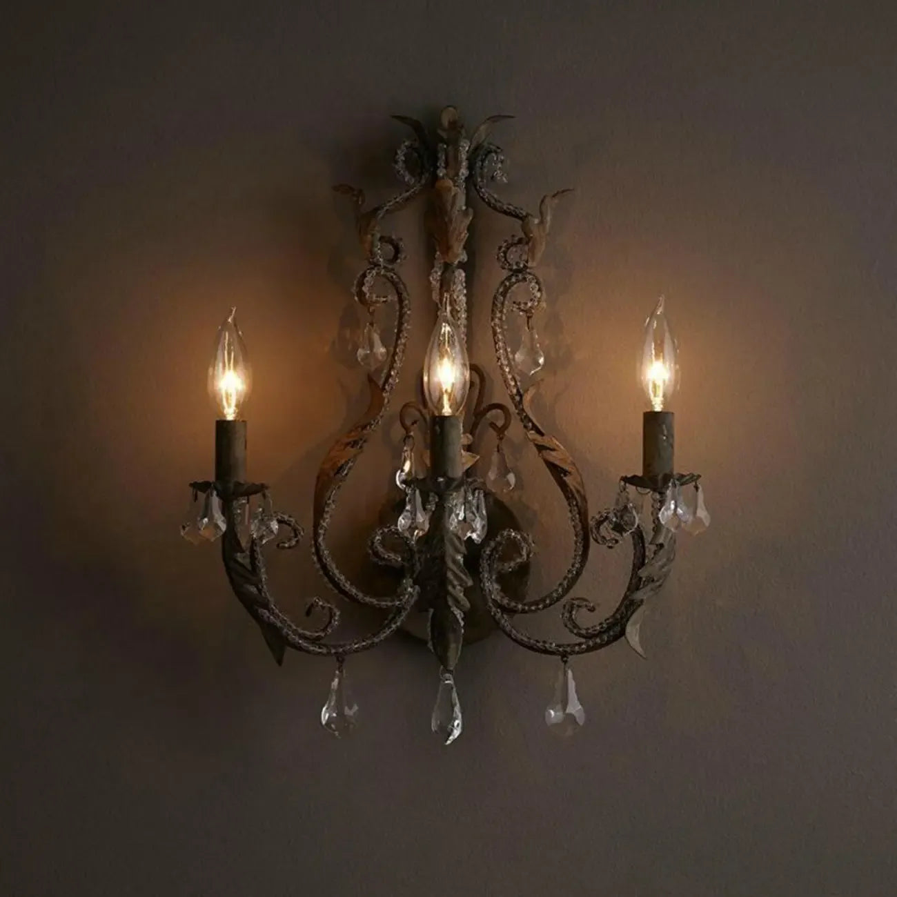 Mid-Century Ornate Vintage Candelabra Crystal Wall Sconce