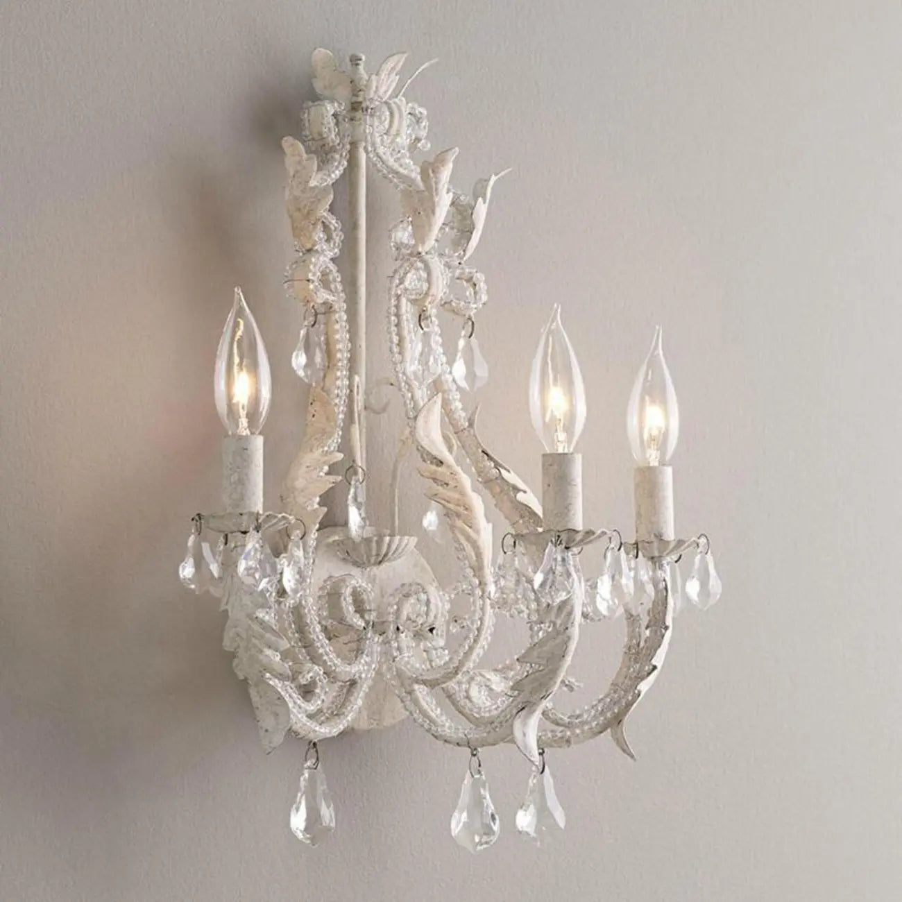 Mid-Century Ornate Vintage Candelabra Crystal Wall Sconce