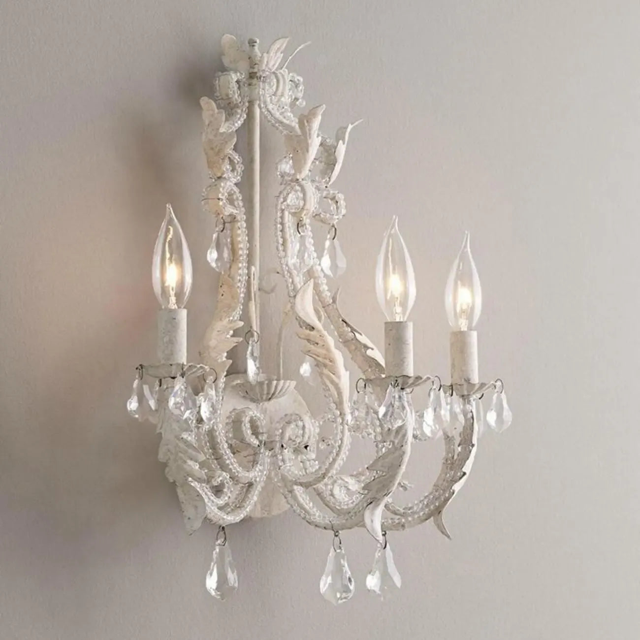 Mid-Century Ornate Vintage Candelabra Crystal Wall Sconce