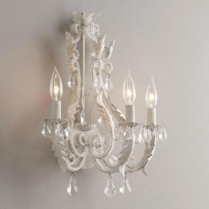 Mid-Century Ornate Vintage Candelabra Crystal Wall Sconce
