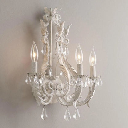Mid-Century Ornate Vintage Candelabra Crystal Wall Sconce