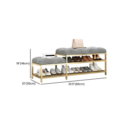 Gray Upholstered Shoe Rack with Gold Frame for Entryway