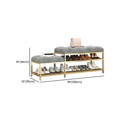 Gray Upholstered Shoe Rack with Gold Frame for Entryway