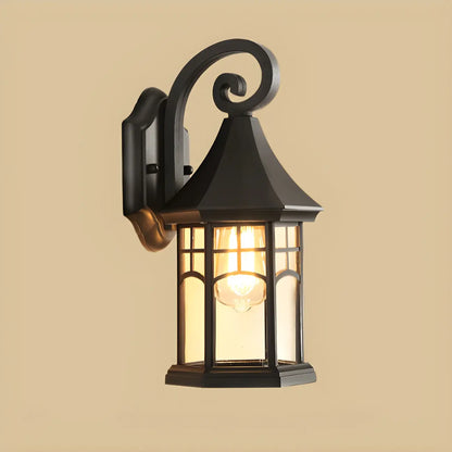 Industrial Black Metal Clear Glass Lantern Outdoor Wall Light
