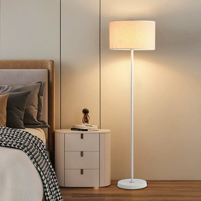 55 Modern Fabric Barrel Black Metal Floor Lamp