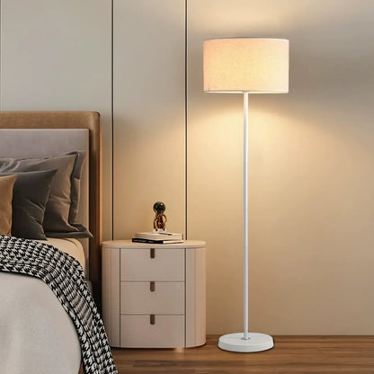 55 Modern Fabric Barrel Black Metal Floor Lamp