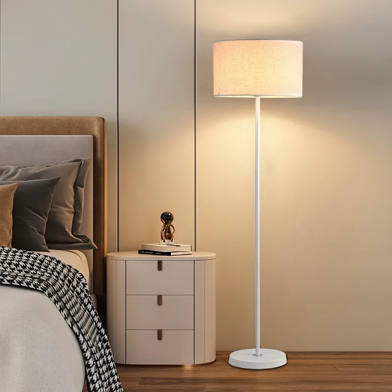 55 Modern Fabric Barrel Black Metal Floor Lamp
