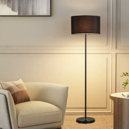 55 Modern Fabric Barrel Black Metal Floor Lamp