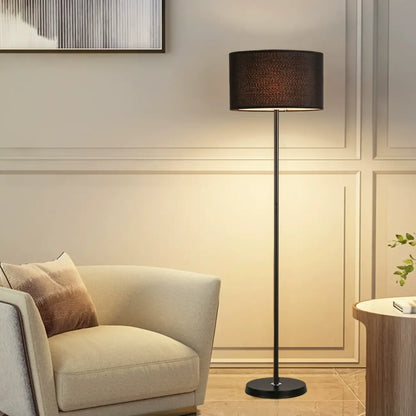 55 Modern Fabric Barrel Black Metal Floor Lamp