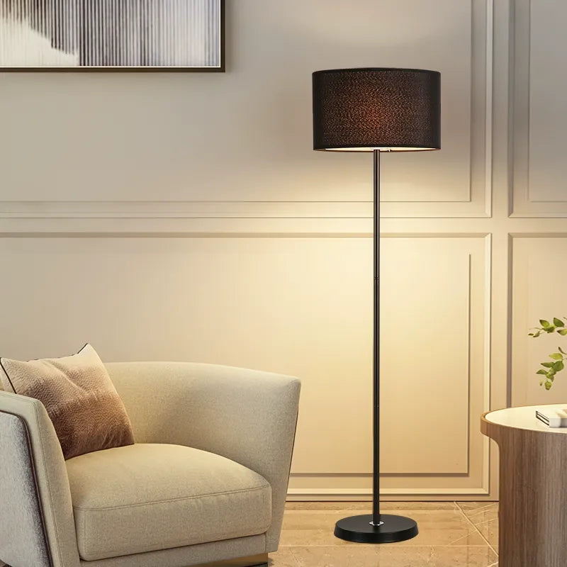 55 Modern Fabric Barrel Black Metal Floor Lamp