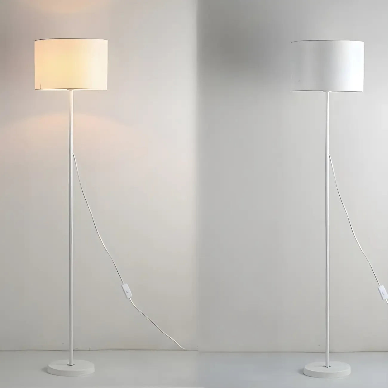 55 Modern Fabric Barrel Black Metal Floor Lamp