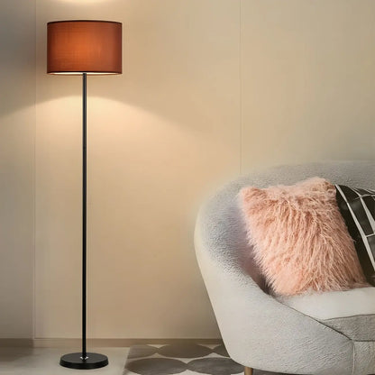 55 Modern Fabric Barrel Black Metal Floor Lamp