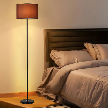 55 Modern Fabric Barrel Black Metal Floor Lamp