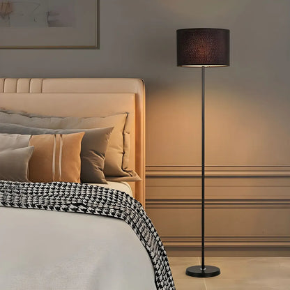 55 Modern Fabric Barrel Black Metal Floor Lamp
