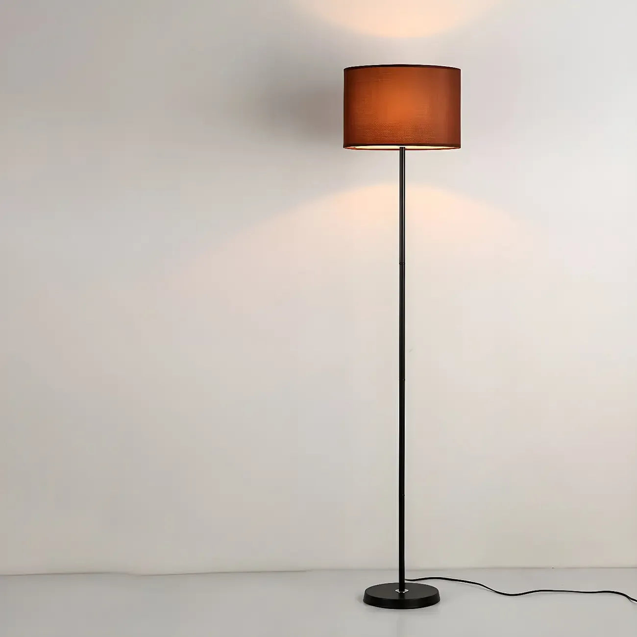 55 Modern Fabric Barrel Black Metal Floor Lamp