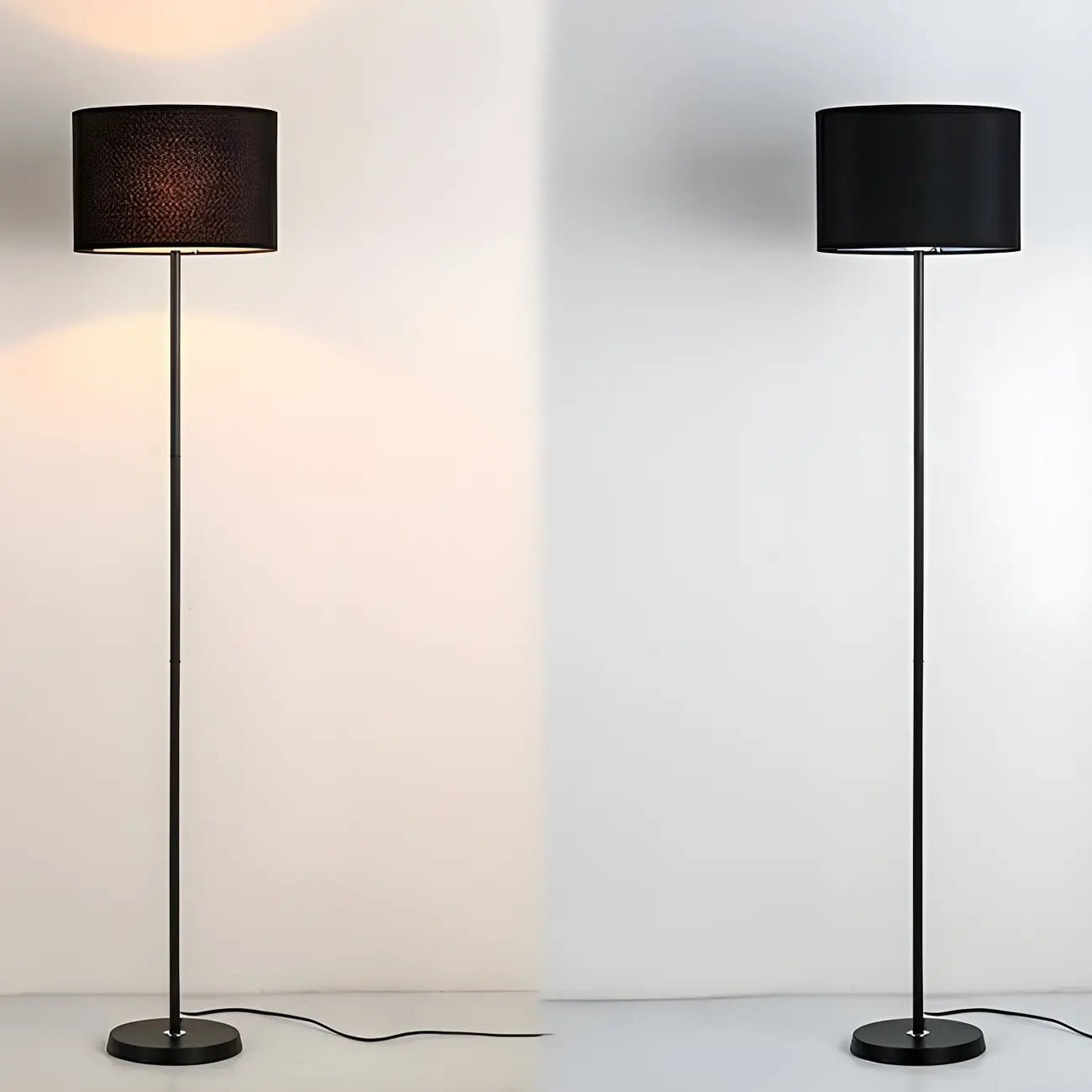 55 Modern Fabric Barrel Black Metal Floor Lamp