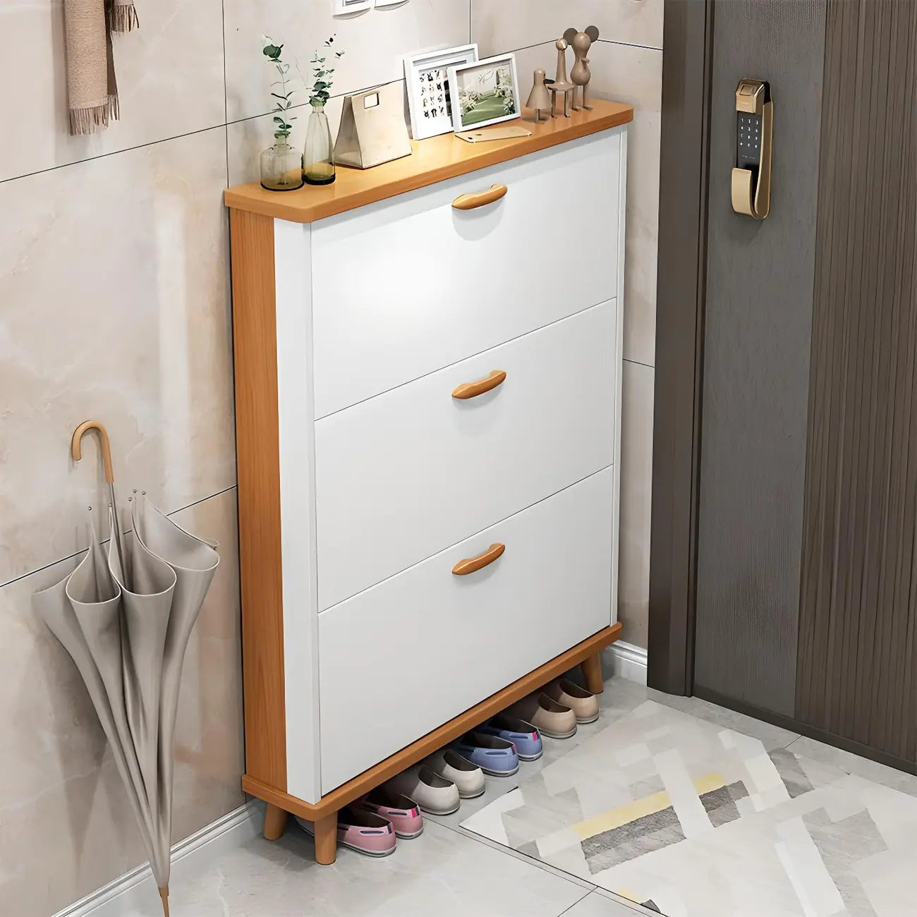 Entryway Vertical Solid Wood Shoe Storage Cabinet