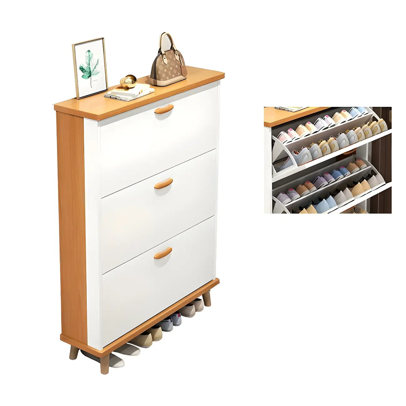 Entryway Vertical Solid Wood Shoe Storage Cabinet