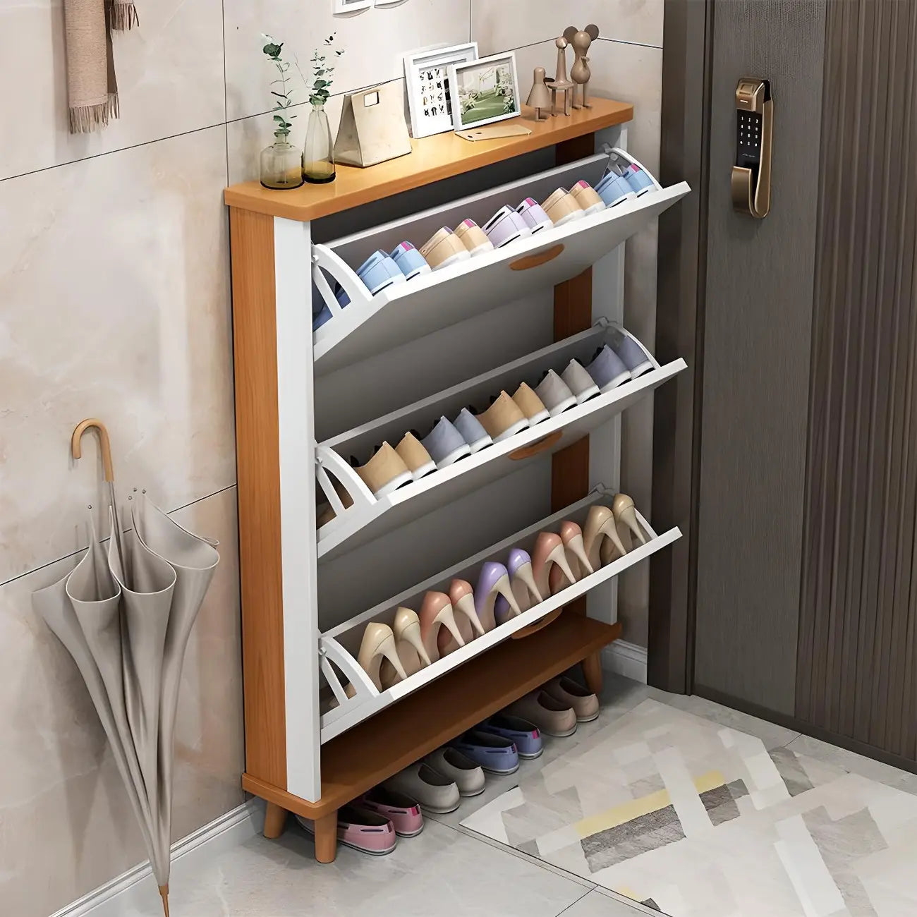 Entryway Vertical Solid Wood Shoe Storage Cabinet
