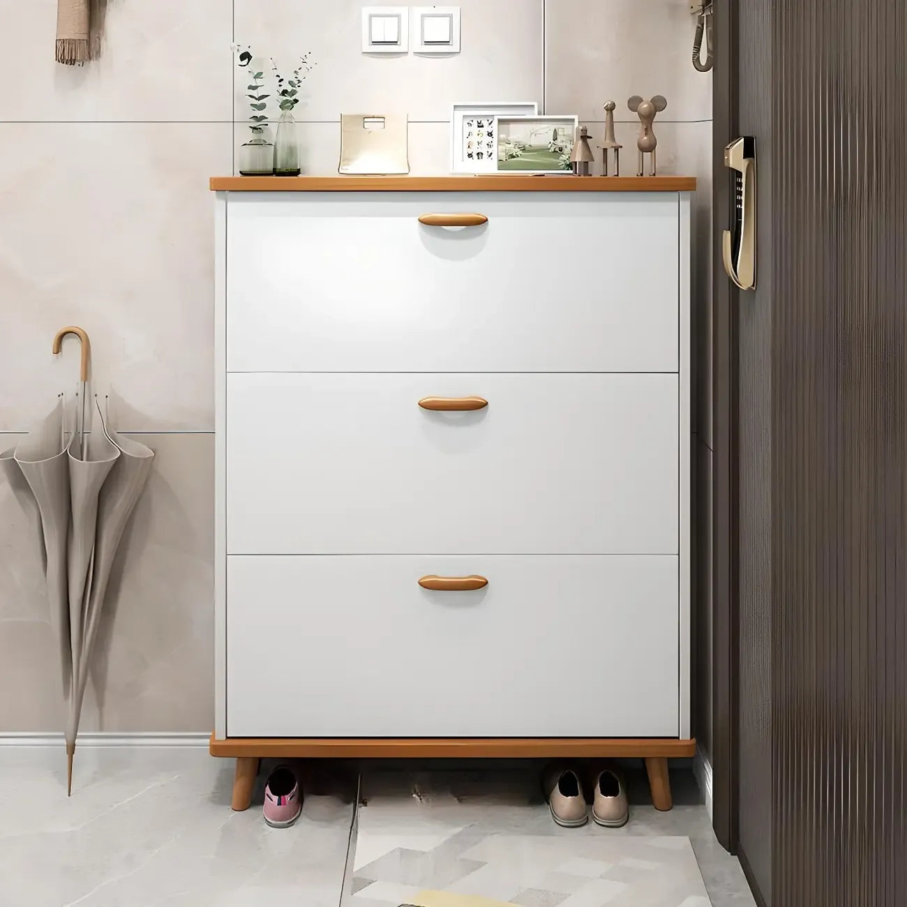 Entryway Vertical Solid Wood Shoe Storage Cabinet