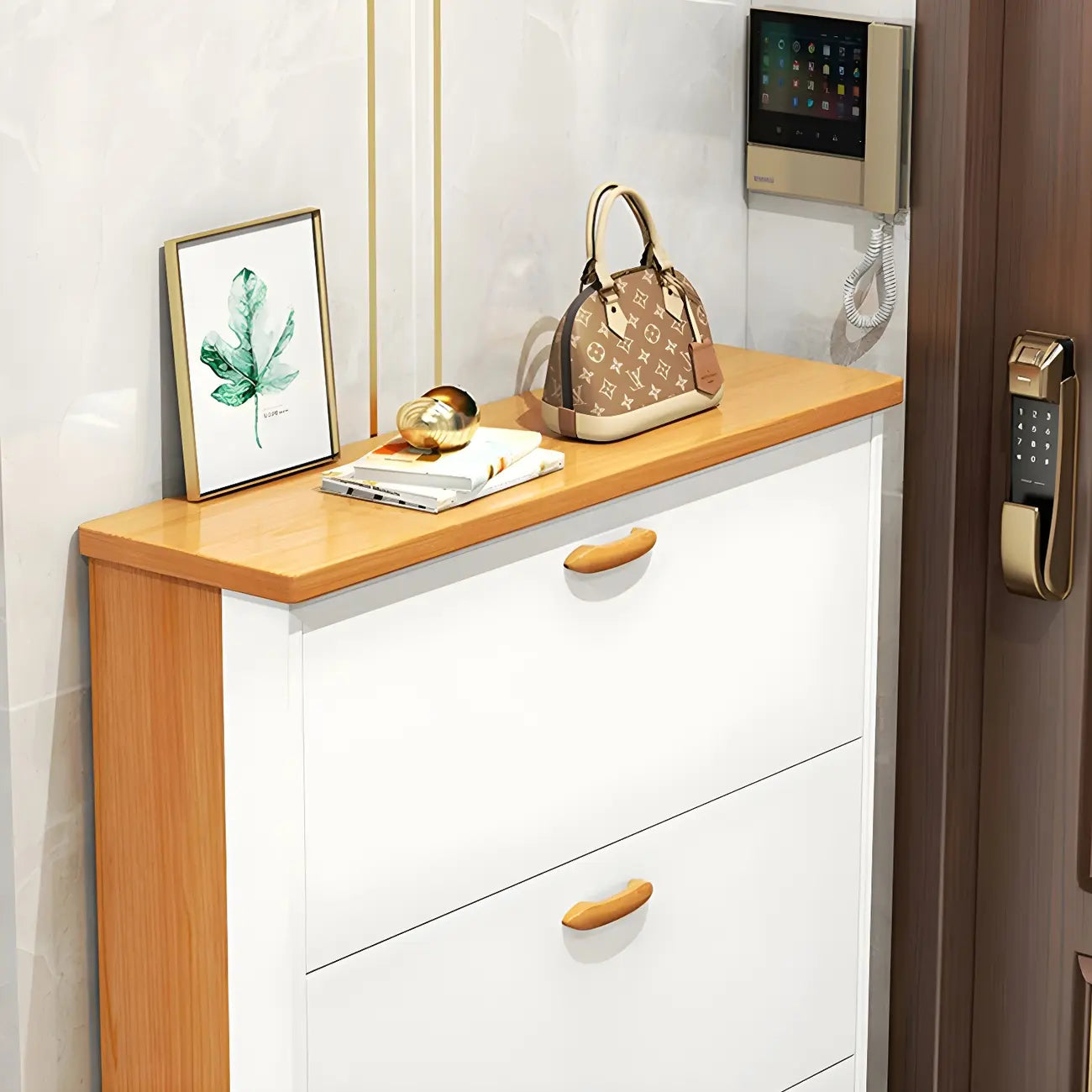 Entryway Vertical Solid Wood Shoe Storage Cabinet