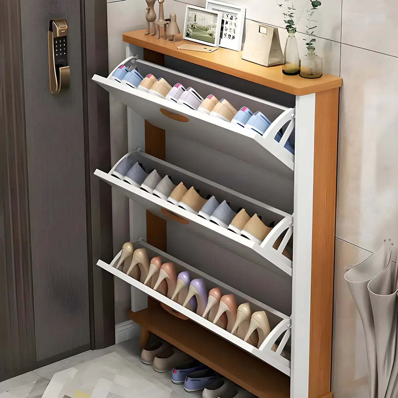 Entryway Vertical Solid Wood Shoe Storage Cabinet