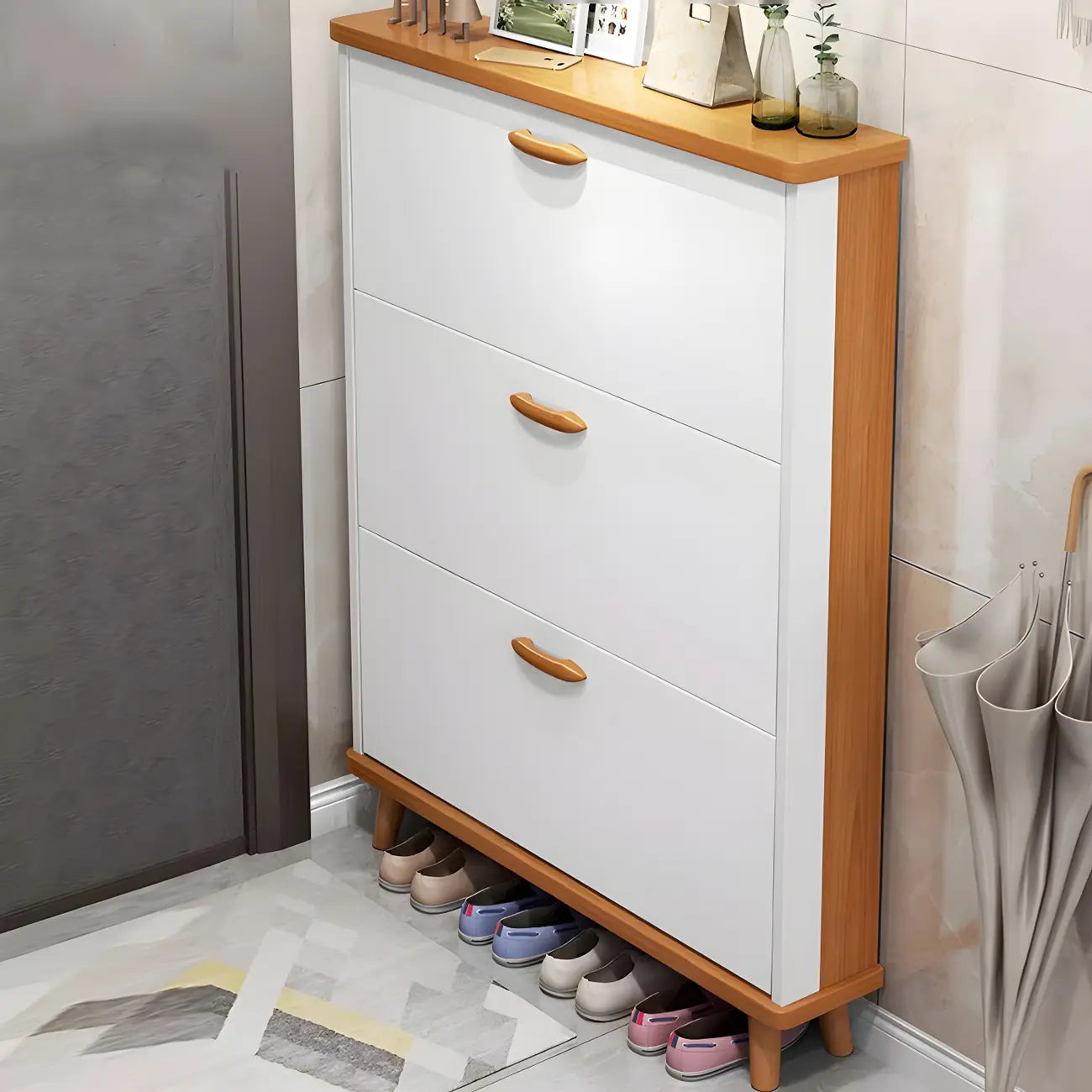 Entryway Vertical Solid Wood Shoe Storage Cabinet