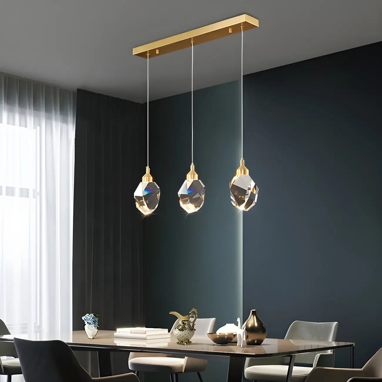 3-Light Modern Crystal Island Pendant Light for Kitchen