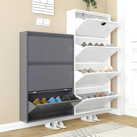 Grey/White Metal Wall Mounted Shoe Storage Cabinet