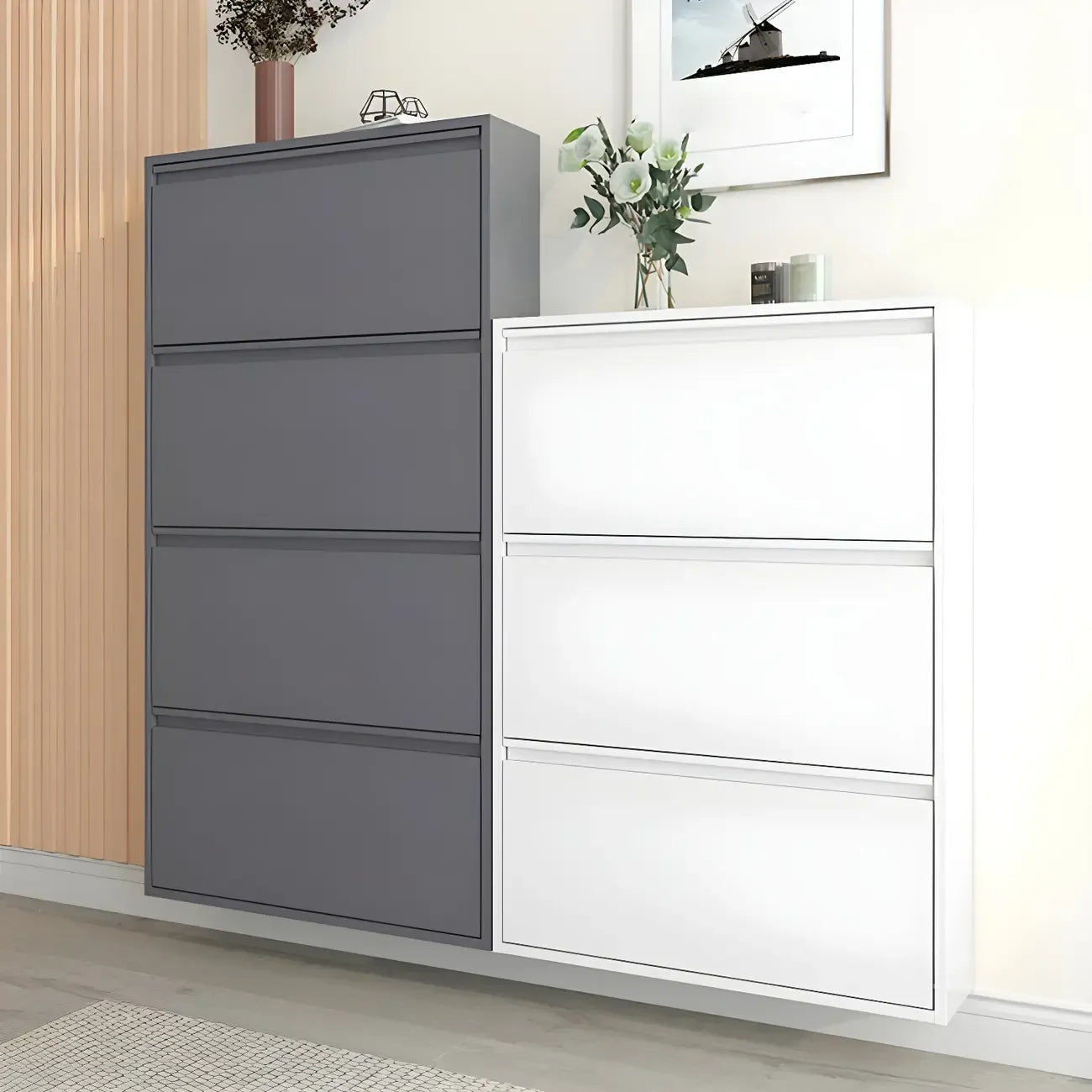 Grey/White Metal Wall Mounted Shoe Storage Cabinet