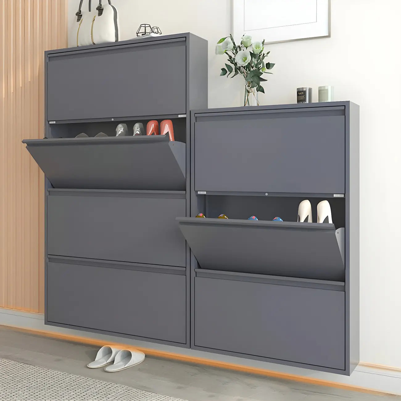 Grey/White Metal Wall Mounted Shoe Storage Cabinet