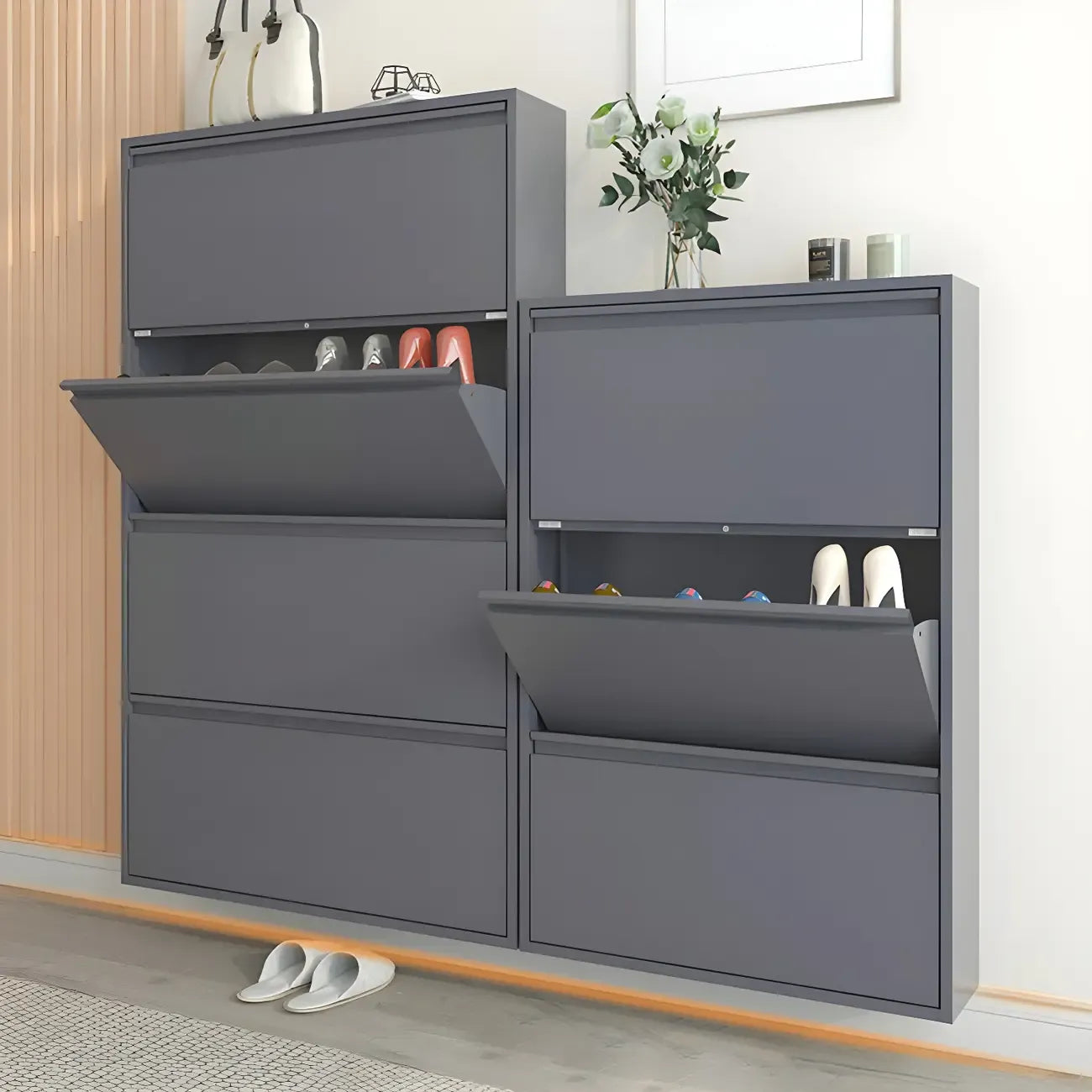 Grey/White Metal Wall Mounted Shoe Storage Cabinet