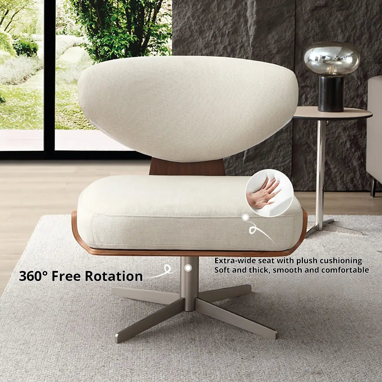 Modern Linen Swivel Accent Chair with Metal Base